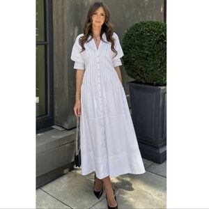 Cinq A Sept Monty Pleated Midi Dress In White Poplin 12